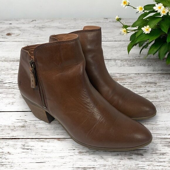 Frye Judith Double Zip Western Ankle Boot Brown Wheat Leather Size 9 Medium - Picture 12 of 13